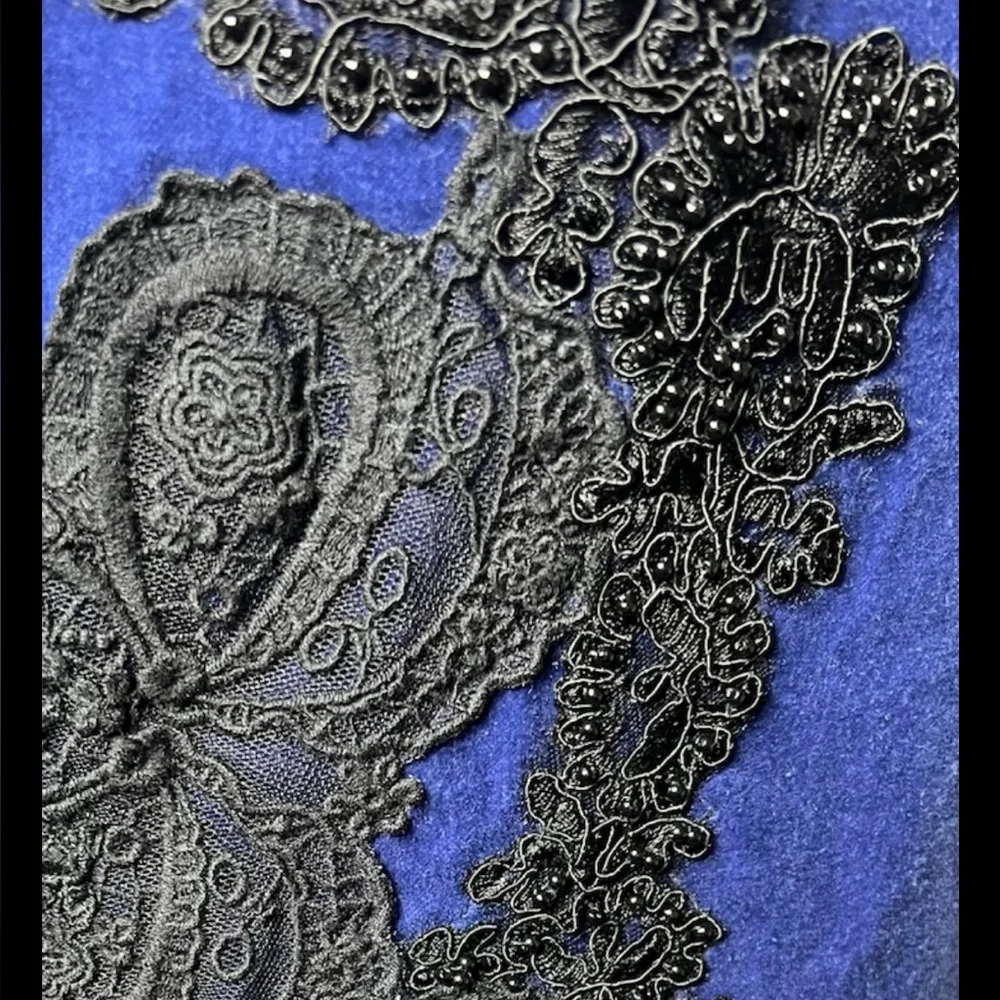 ELEVENSES Anthropologie Skirt Lace Beaded NWT Blue Velvet Corduroy Lined